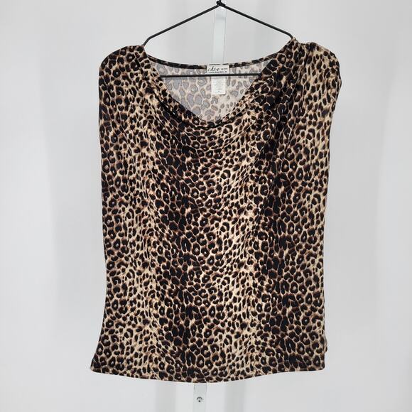 Vtg Y2K Creative Design Works Leopard Print Sleeveless Blouse Sz PL Petite - Picture 1 of 4